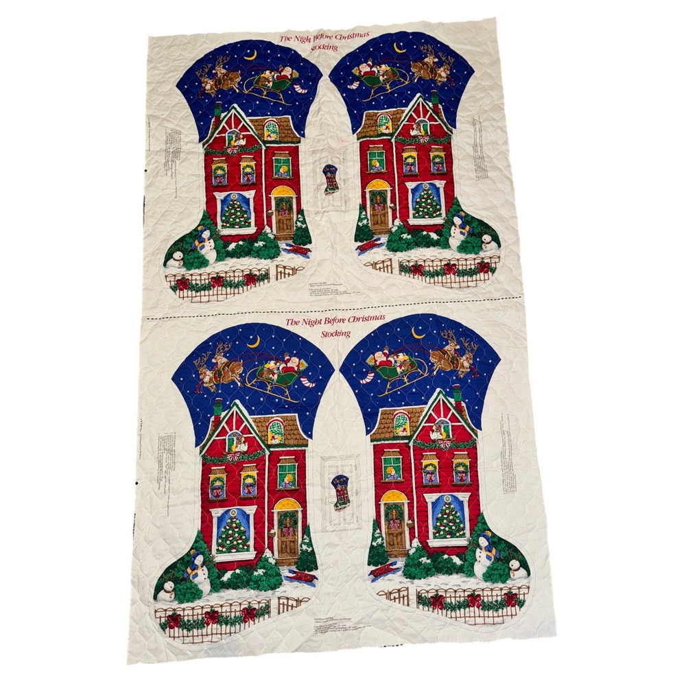 Cranston The Night Before Christmas Stocking Fabric Panel Multi 2 Sets Jumbo 32"